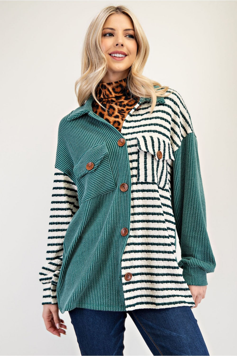 "Falling Leaves" Striped Contrast Shacket