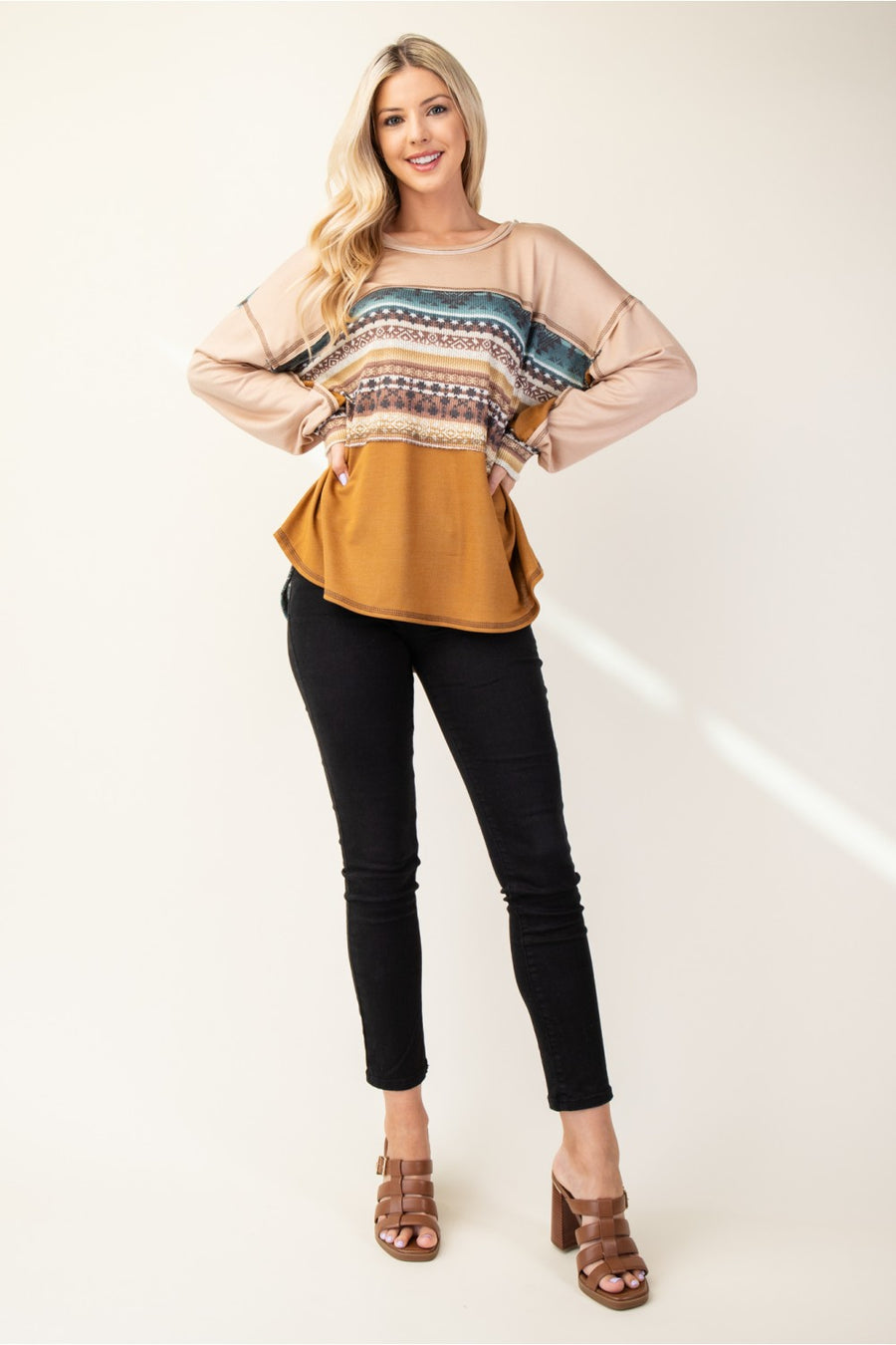 PF "Work For It" Colorblock Aztec Top