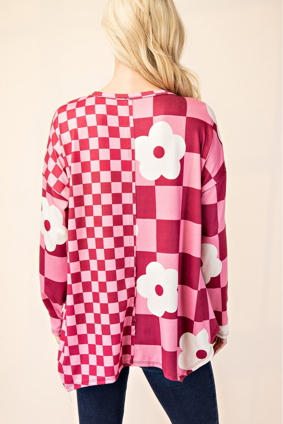 "Fuchsia Floral" Checkered Floral Top