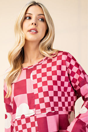 "Fuchsia Floral" Checkered Floral Top