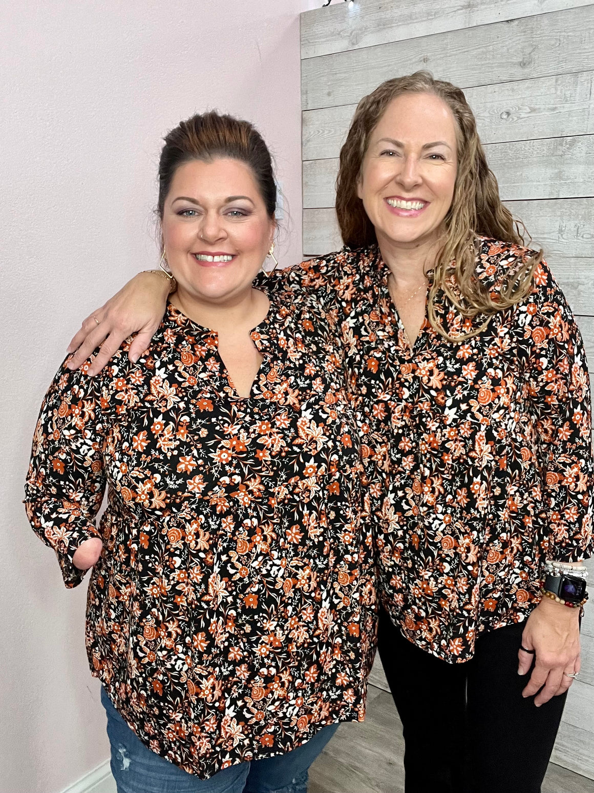 "Fall Mixer" Black/Rust Floral Babydoll Top