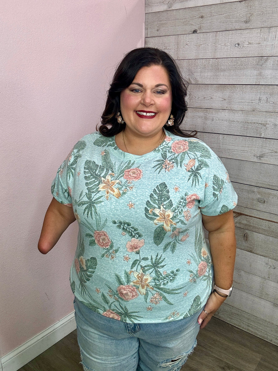"Looking For More" Mint Floral Top