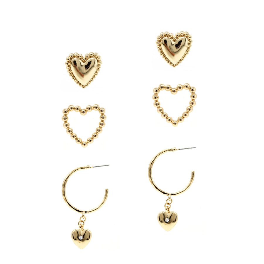 "Eva" Set of 3 Heart Earrings