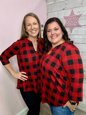 BF "Call You Later" Buffalo Plaid Top- Red