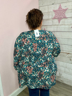"Figure It Out" Coral/Teal Floral Gabby Cardigan