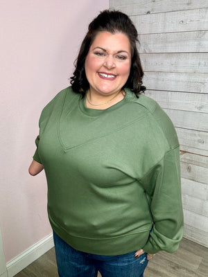 "Casual Cutie" Olive Sweatshirt w/Side Zippers