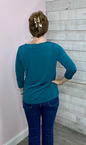 "Fall Essential" Round Neck Top- Dark Teal