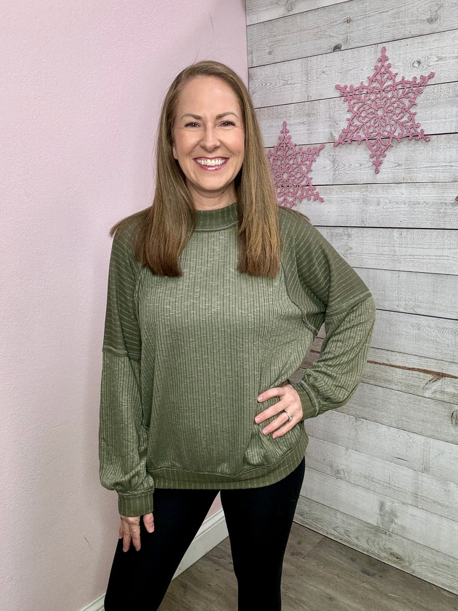 BF "Just For You" Ribbed Olive Top