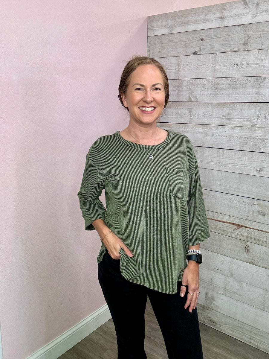 "Share Your Story" Olive Ribbed Top