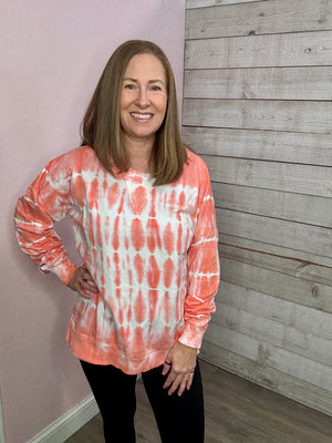 "Kind Smile" Coral Tie-Dye Sweatshirt *FINAL SALE*