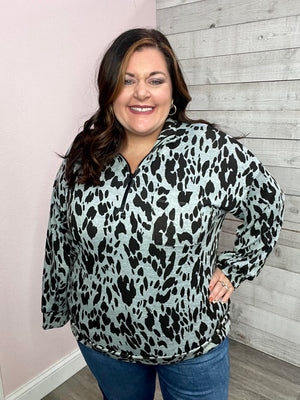"Competitive Edge" Animal Print Half Zip Top