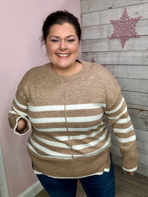 "Plush Comfort" Taupe Striped Sweater