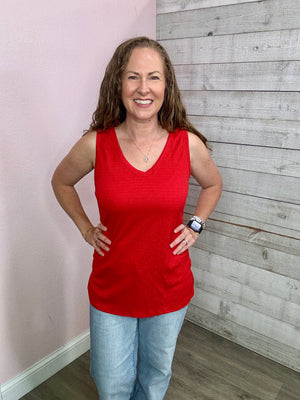 "Pulling Heartstrings" Red Textured Tank Top