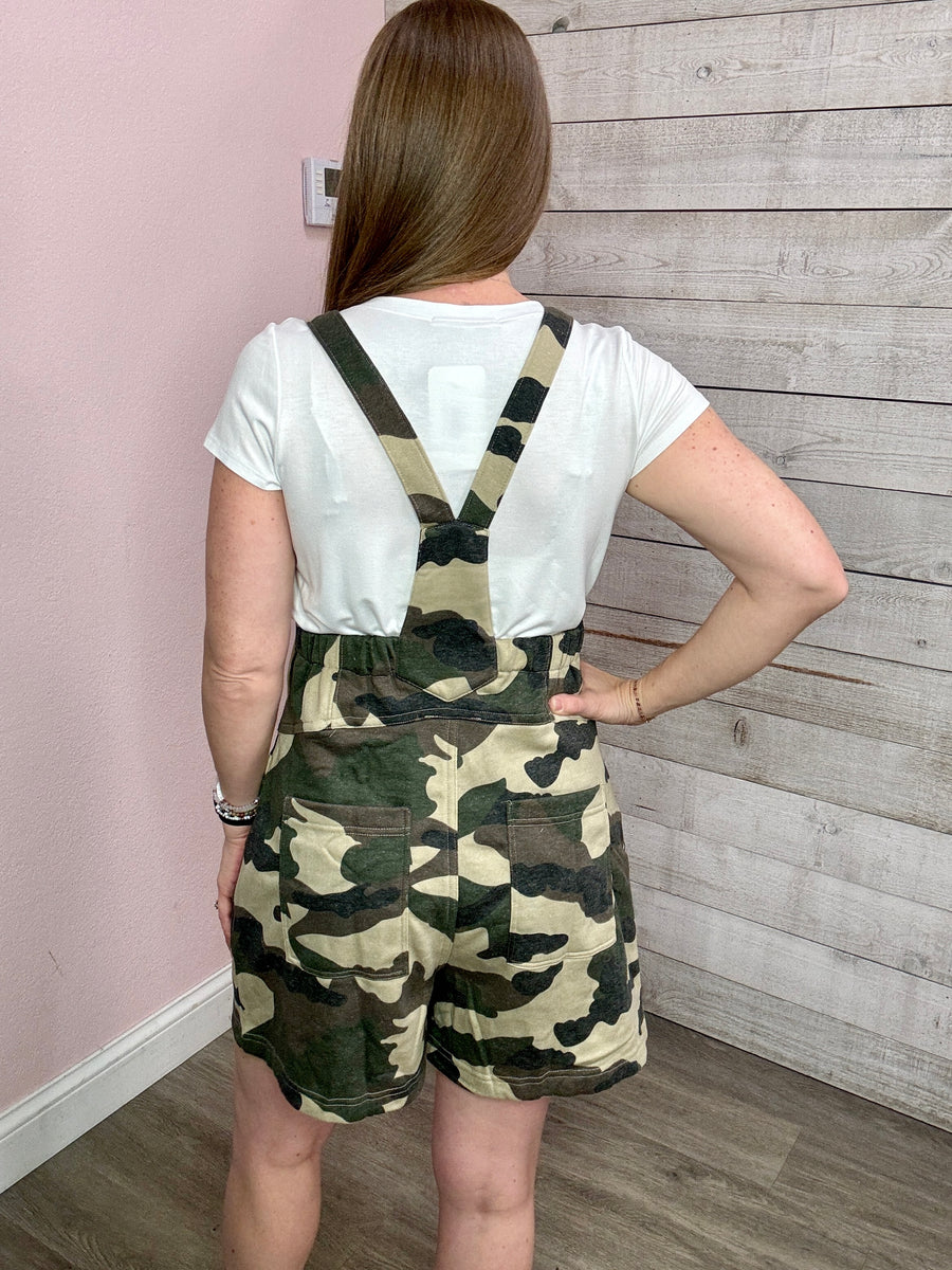 "The Sweet Life" Camo Short Overalls