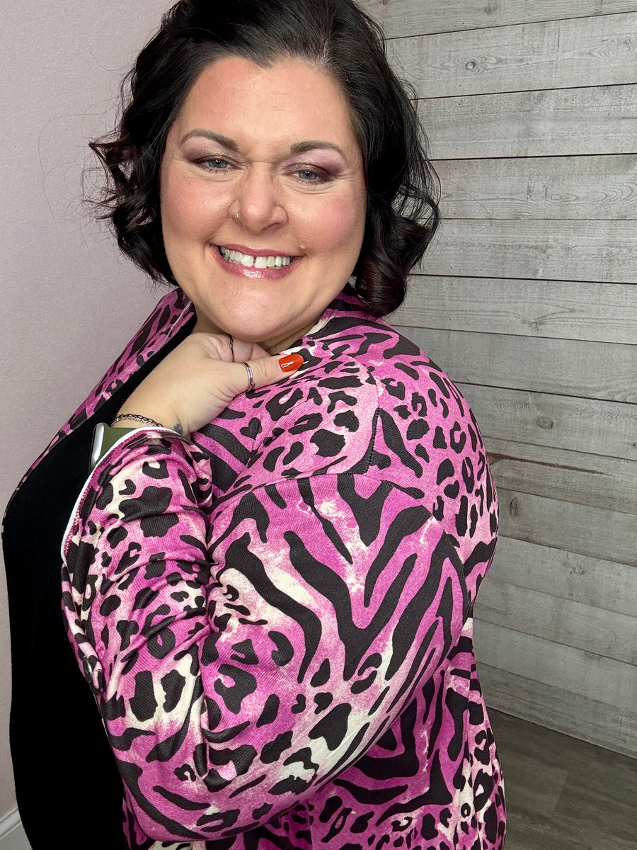 BF "Never Bothered" Pink/Brown Animal Print Cardigan