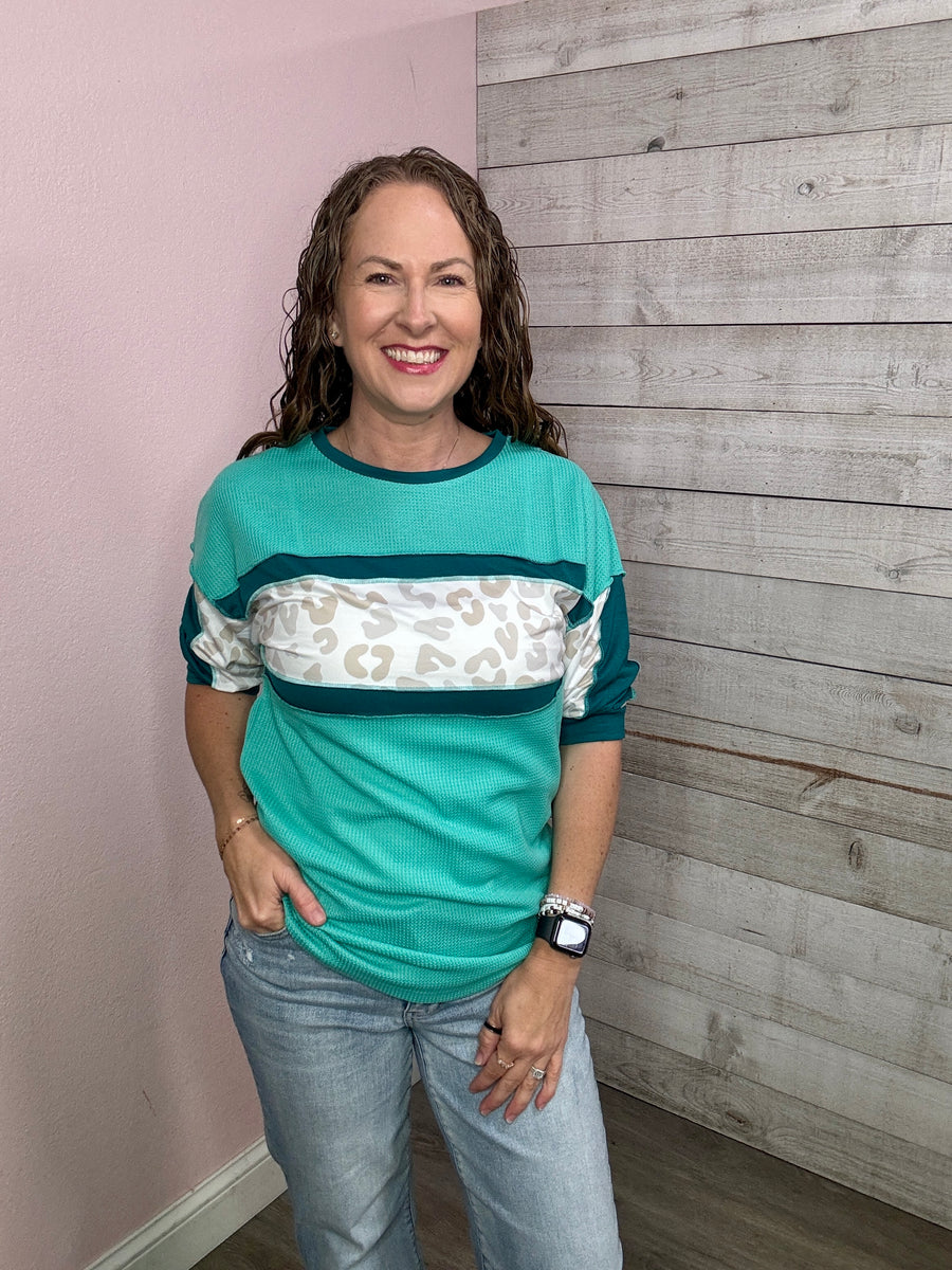 "Sassy and Sweet" Mint Animal Print Top