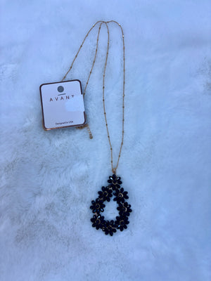 Black Flower Long Necklace