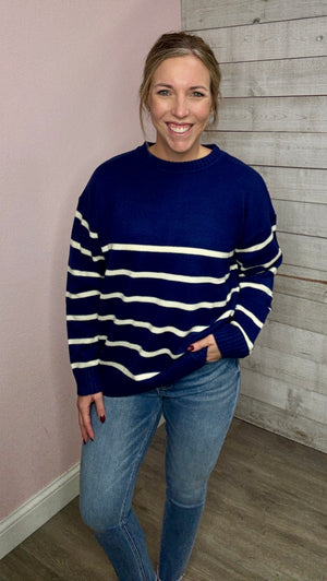 "Charismatic" Navy/Ivory Stripe Sweater