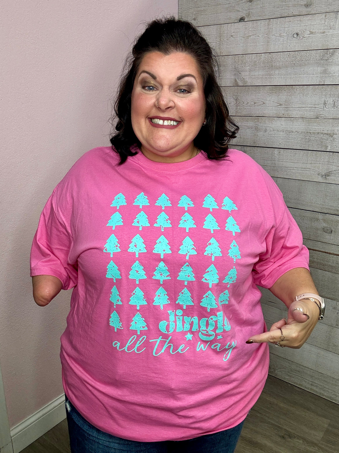 Jingle All The Way Pink Graphic T-Shirt