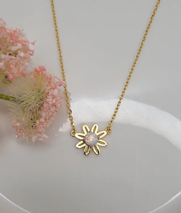 Opal Daisy Flower Necklace