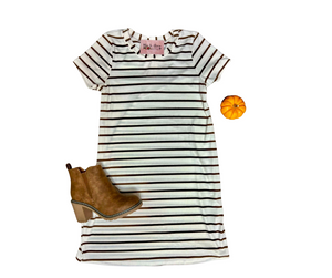 "Believe In Me" Ivory/Brown Striped Dress