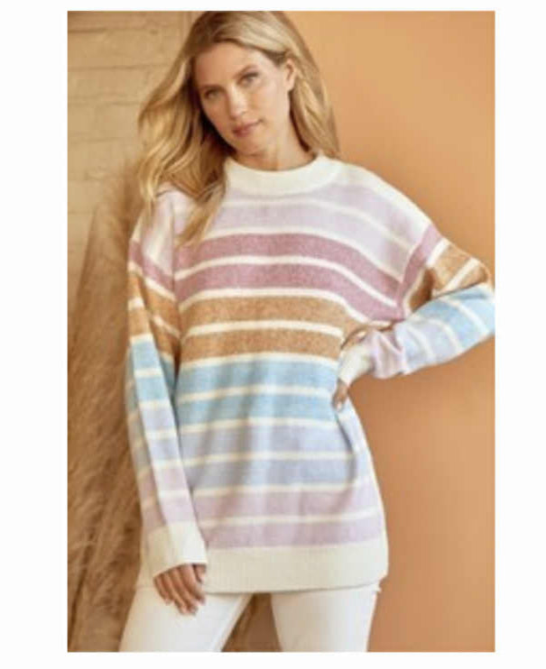 "On Her Way" Multi-Color Stripe Sweater