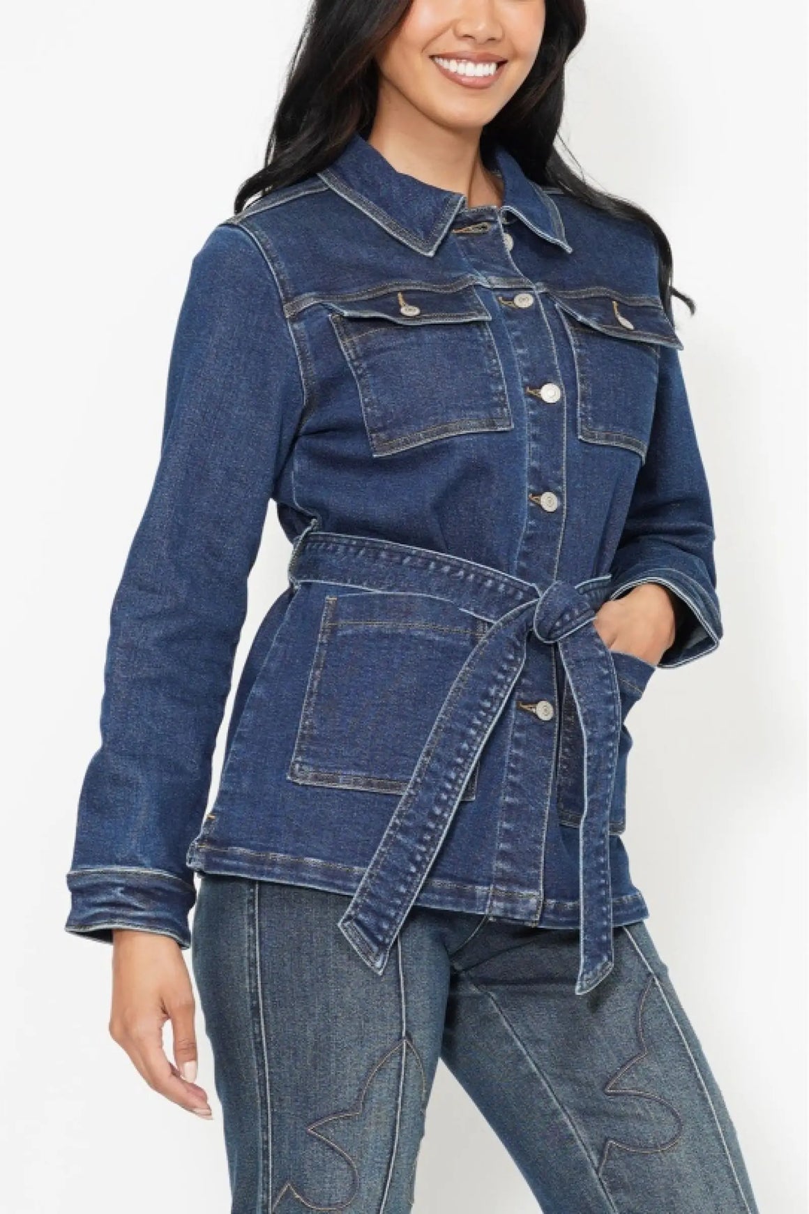 "Work Hard" Judy Blue Mid Length Denim Jacket- 7876 *FINAL SALE*