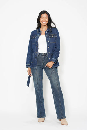 "Work Hard" Judy Blue Mid Length Denim Jacket- 7876