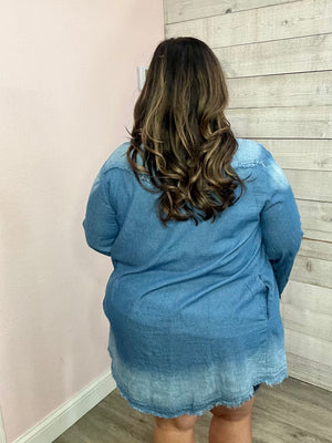 "Looking Forward To It" Washed Denim Chambray Top