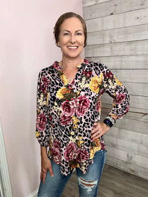 "Country Rose" Animal/Floral Gabby Top