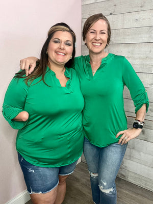 "See You There" Three Quarter Sleeve Top- Green *FINAL SALE*