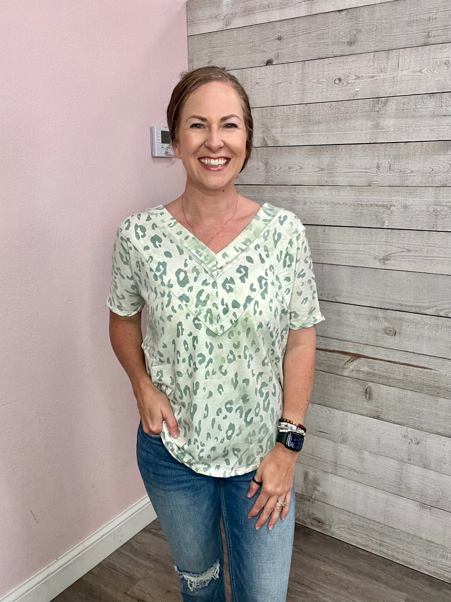"Wild About You" Sage Animal Print Top
