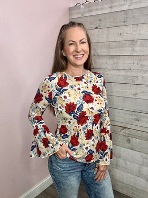 "Autumn Bliss" Floral Bell Sleeve Top