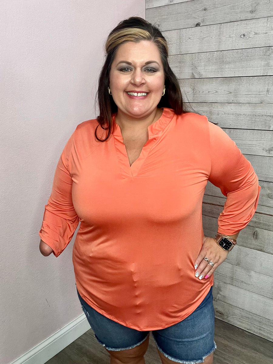 "See You There" Three Quarter Sleeve Top- Orange *FINAL SALE*