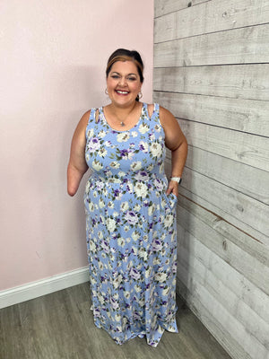 "Enchanting" Blue Floral Maxi Dress *FINAL SALE*