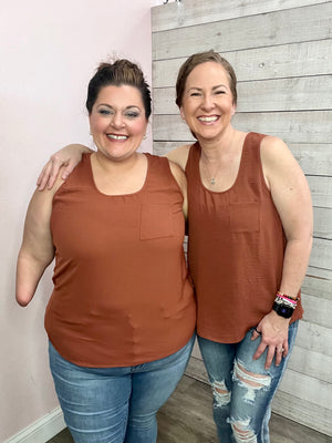 "Ready Or Not" Pocket Tank Top- Copper