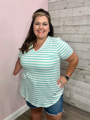 "Epic Days" Striped Top- White/Green