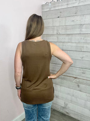 "Live In The Moment" Tank Top- Brown