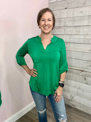 "See You There" Three Quarter Sleeve Top- Green *FINAL SALE*