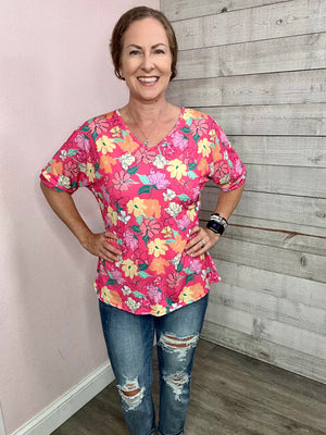 "Good Heart" Pink Floral Print Top