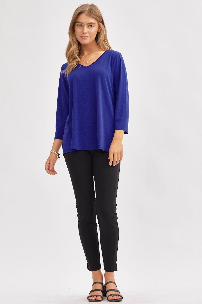 "For Keeps" Solid Vneck Top- Blue
