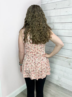 "Drifting Away" Pink Floral Tiered Tank *FINAL SALE*