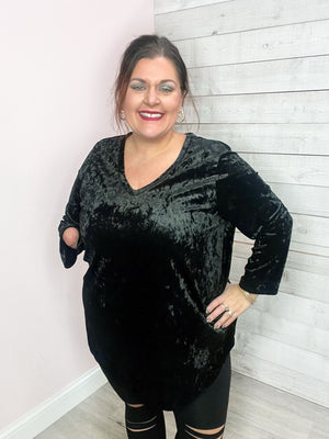 "Cozy" Velvet Top- Black *FINAL SALE*