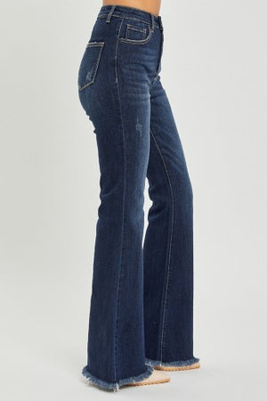 Risen Hi-Rise Frayed Hem Flare Jeans- RDP5536