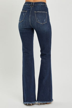 Risen Hi-Rise Frayed Hem Flare Jeans- RDP5536