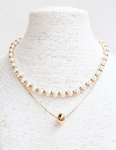 "Camryn" Pearl and Gold Layered Necklace